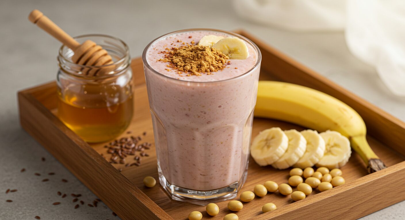 きな粉とバナナのアンチエイジング豆乳スムージー